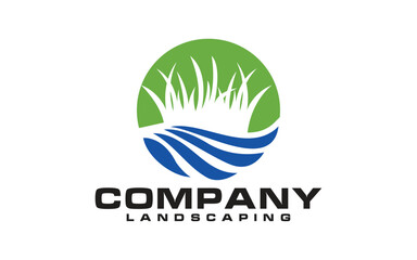 landscape logo for lawn or gardening business design template