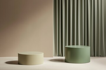 Dual-Tone Podiums: Green and Sand Beige Mockup, Product Placement Display