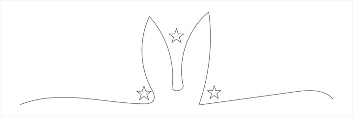 Easter Bunny Ears line art banner in scribble style hand drawn with continuous thin line, divider shape. Png clipart isolated on white background . Vector illustration
