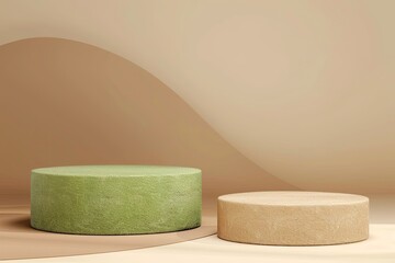 Dual-Tone Podiums: Green and Sand Beige Mockup, Product Placement Display