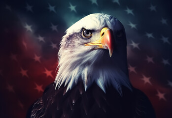 Photo bald eagle with American flag in the background Generative Ai