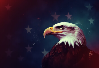 Photo bald eagle with American flag in the background Generative Ai