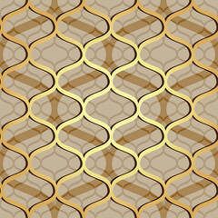 Seamless geometric vintage pattern with golden gradient grid. Vector image