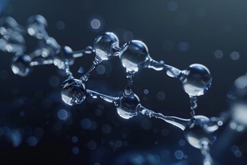 Sleek hyaluronic acid molecule, 3Drendered with precision, set against a backdrop of gentle shadows , 3D style
