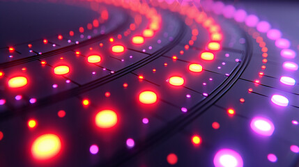 instrumentation projects futuristic background with neon lights and circles.