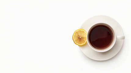 Serene Morning Ritual: Cup of Herbal Tea with Lemon on White Background, Inviting Calm and Relaxation