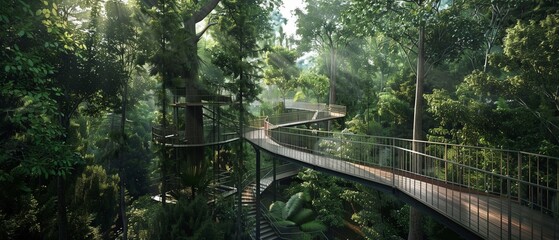 Earth Day tree canopy walk, elevated forest paths, immersive nature experience, aerial views