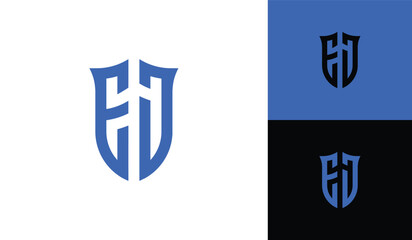 Emblem letter EJ initial shield soccer football esport logo design