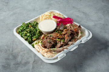 A view of a beef shawarma entree.