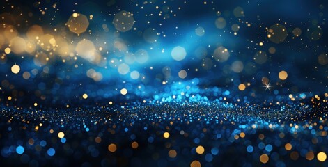 Abstract background with sparkling gold and blue dots. Generate AI image - obrazy, fototapety, plakaty