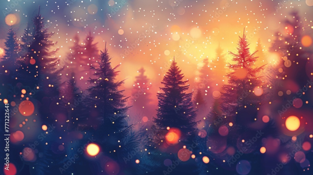 Poster christmas trees and lights with colorful colors. generate ai image