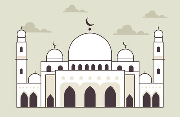 illustration of a beautiful white mosque with many doors and windows