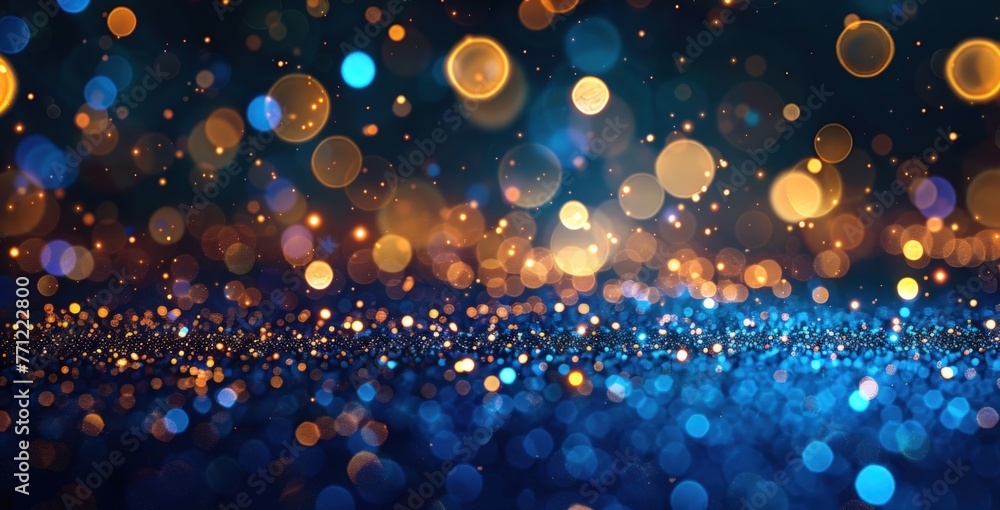 Poster Abstract background with sparkling gold and blue dots. Generate AI image