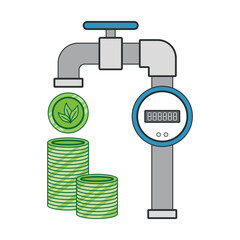 Eco-friendly water consumption. A water metering and saving device. Color illustration - 771223062