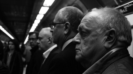 the heads of business people in a crowded subway station
