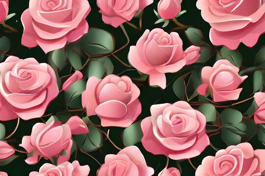 pink roses seamless pattern  beauty, gift, romance, petal, plant, color, flora, Ai generated 