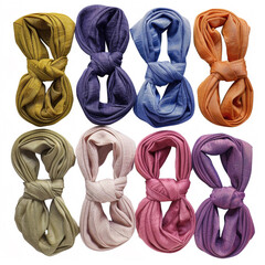 Set of multi-colored scarves isolated on a white background.