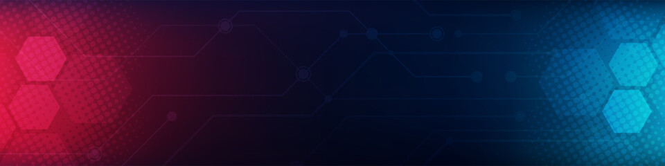 Red Blue Digital technology banner. Futuristic banner for various design projects such as websites, presentations, print materials, social media posts
