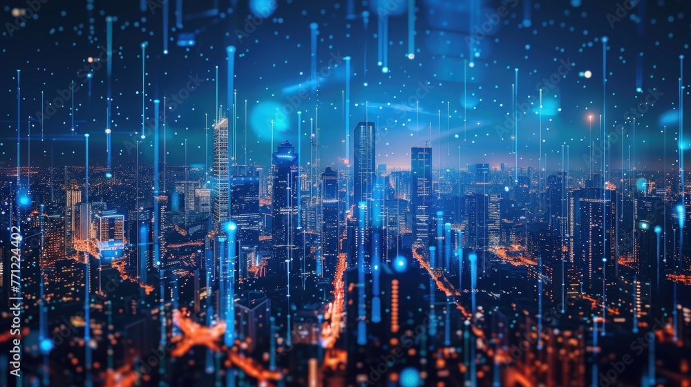 Poster high speed internet or connection diagram technology in big city. generate ai image