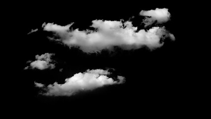 White clouds isolated on black background,