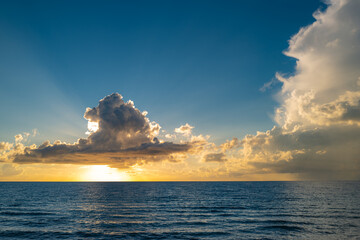 Cloudy sky on sea sunset, sunrise on ocean beach. Sunset landscape in the sky after sunset. Sunrise...