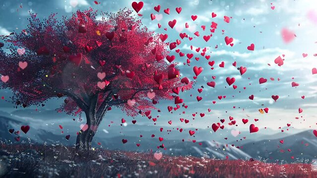 valentine tree with hearts. seamless looping overlay 4k virtual video animation background