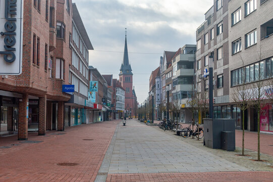 Gronau, Germany - March 10, 2024: Pedestrian street in city center of Gronau.