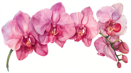 Beautiful pink orchid flower isolated on white background, natural background.  Bouquet of purple and white. Set of beautiful orchid phalaenopsis flowers on white background. Tropical flowers isolated