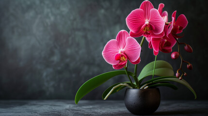 Beautiful pink orchid flower isolated on blackbackground, natural background.  Bouquet of purple...