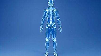 Human Skeleton Anatomy Bones and Vertebrae on Blue Background