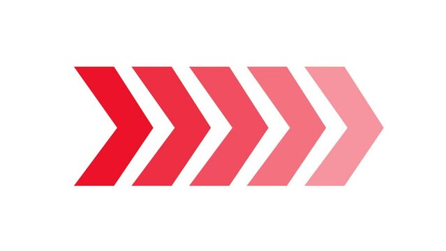 Right-directional red arrow loop animation. Animated arrows for the overlay video layer. Swipe right for the animation. Blinking arrow navigation