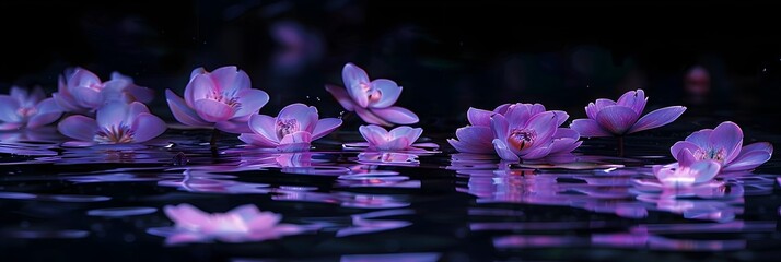 Ethereal Lavender Blossoms Floating on Serene Reflective Waters
