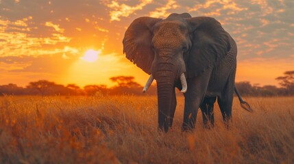 Fototapeta na wymiar Elephant in golden savannah