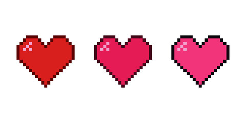 Pixel heart icon set illustration transparent background.
