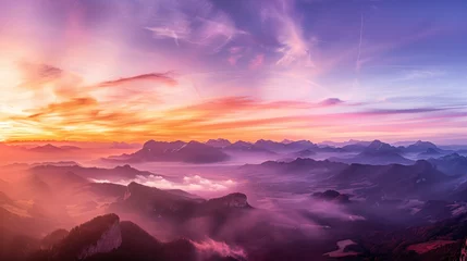 Schilderijen op glas sunrise over the mountains © RockyCreative