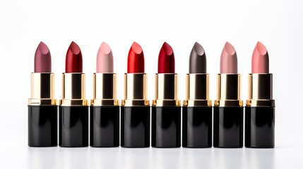 Obraz premium A row of lipsticks with different colors and shades