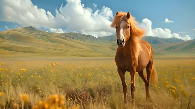 beautiful horses in a impressive beath taking landscape, generative ai