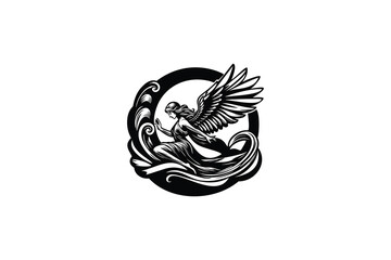 Seraphic Guardian: Emblematic Angel Cresting Ocean Waves