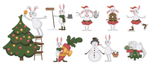 Xmas tree rabbit character, Christmas time holiday
