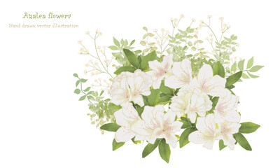 白い躑躅（ツツジ）の花と植物のブーケ