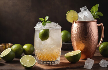 Brazilian Mule Cocktail with Lime and Crushed Ice detailed
