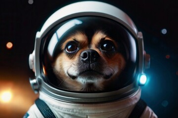 dog wearing an astronaut suit in space