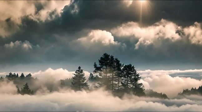 Time lapse clouds billow over a forest
