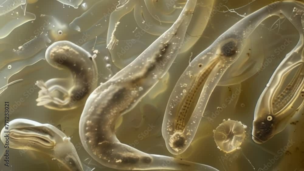 Poster an image of a soil nematodes including its ovaries and pouch providing a glimpse into the life cycle