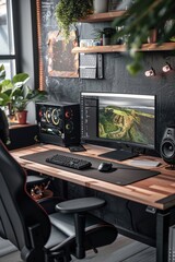 Aesthetic and functional workspace with ergonomic setup for maximum efficiency