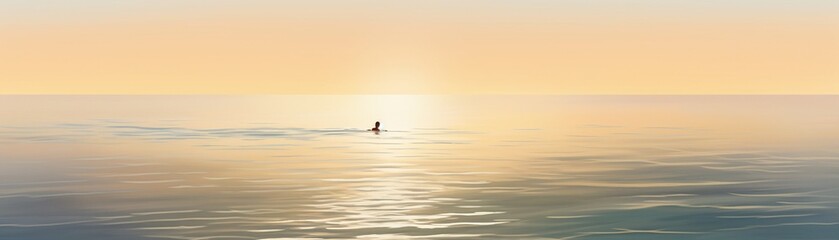 Senior swimming in calm sea, side view, golden hour, tranquil mood, warm hues, gentle ripplesFuturistic
