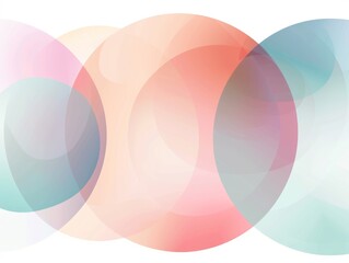 Fototapeta premium Colorful translucent spheres and shapes on gradient background. Soft, pastel-colored spheres with varying opacity overlap on a smooth blue to pink gradient backdrop, creating a dreamy, ethereal vibe