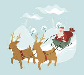 Santa Claus and reindeers sleigh xmas holidays