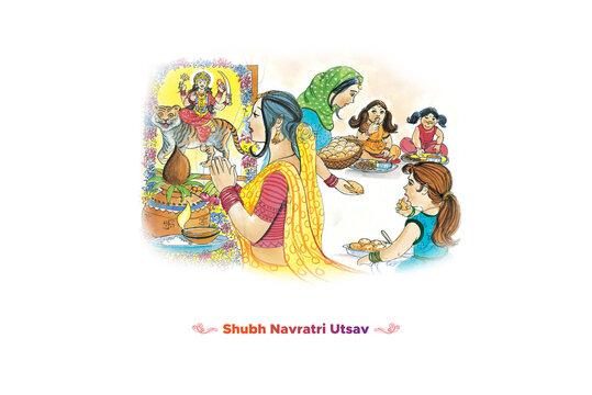 Greeting card for Ram Navami or Chaitra Navratri puja. Indian traditional festival.