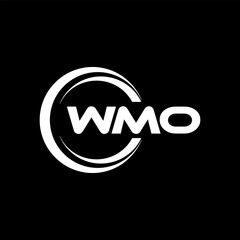 WMO letter logo design with black background in illustrator, cube logo, vector logo, modern alphabet font overlap style. calligraphy designs for logo, Poster, Invitation, etc.